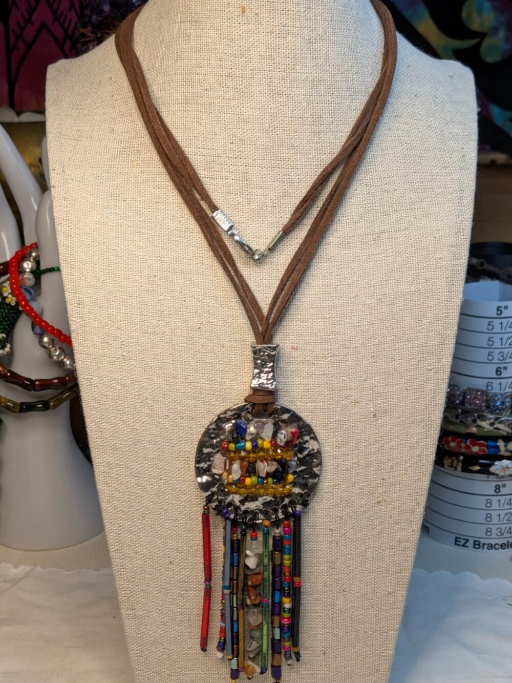 Vintage Bohemian Statement Necklace Beaded Tassel Pendant 32"